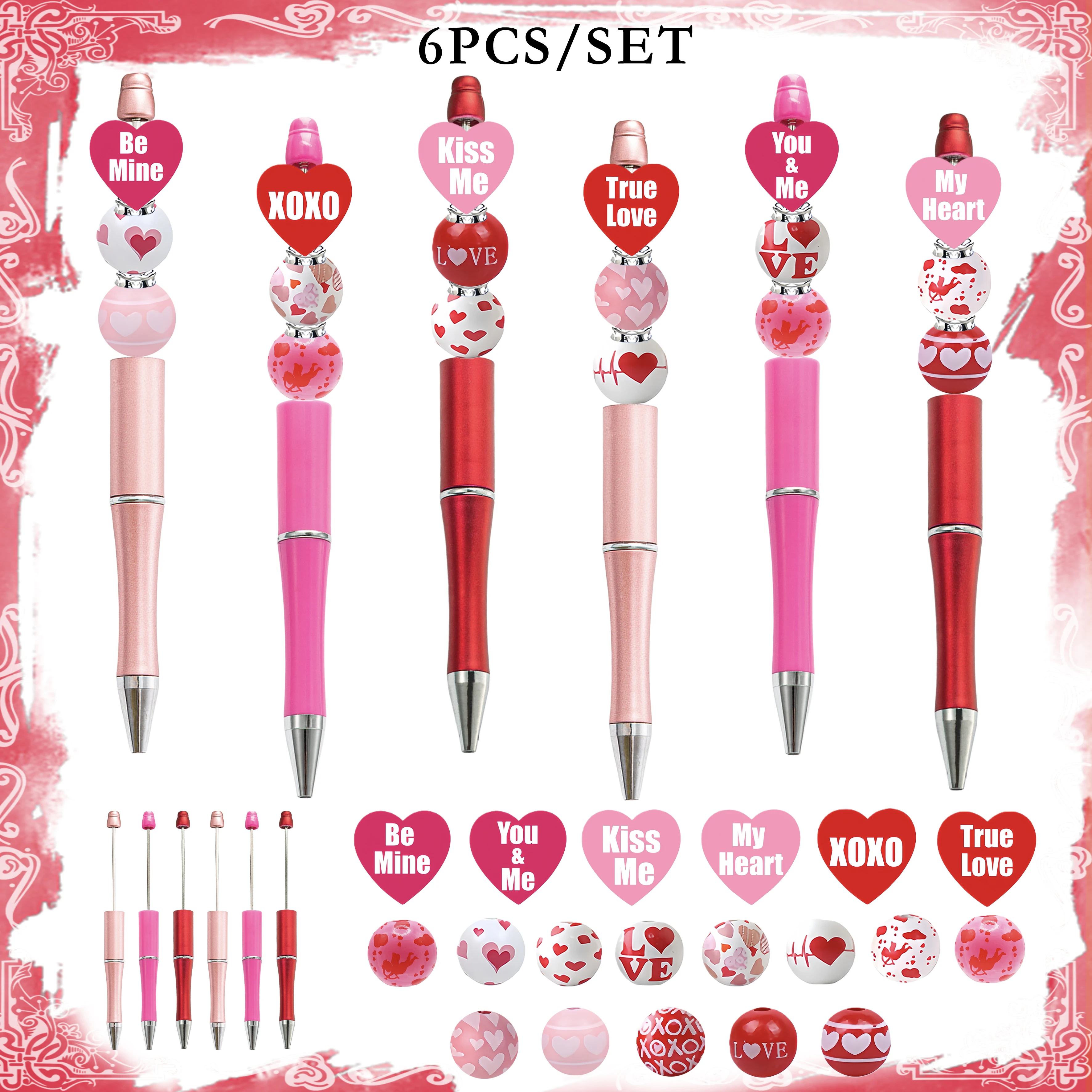 6 шт., набор бусин в форме любви на День святого Валентина и ручек из бисера «сделай сам», креативные принадлежности для офиса и обучения, подарки для свадебной вечеринки, сделай сам
6 шт., набор бусин в форме любви на День святого Валентина и ручек из бисера «сделай сам», креативные принадлежности для офиса и обучения, подарки для свадебной вечеринки, сделай сам