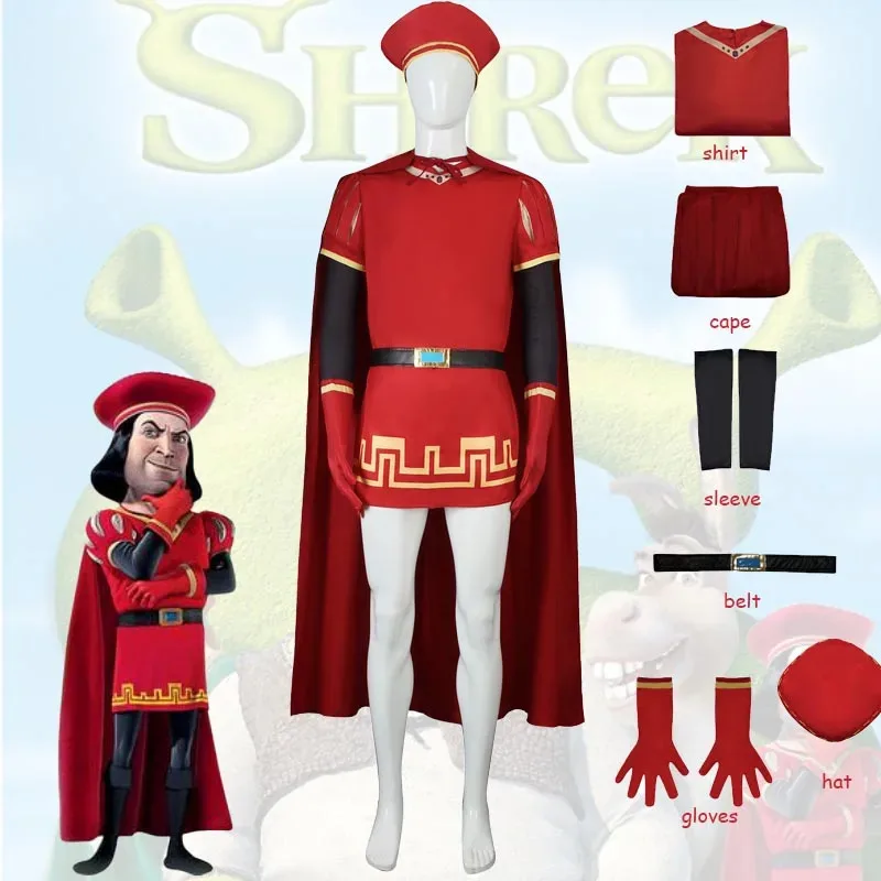 Anime Shrek Lord Farquaad Cosplay Costume Red Uniform Cloak Hat Suits Kids Adult Men Halloween Carnival Party Role Play Outfits
Anime Shrek Lord Farquaad Cosplay Costume Red Uniform Cloak Hat Suits Kids Adult Men Halloween Carnival Party Role Play Outfits