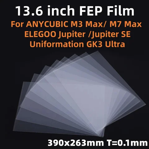 5Pcs 13.6 Inch FEP Film 390*263*0.1mm For ANYCUBIC Photon M3 Max / M7 Max ELEGOO Jupiter 3D Printer Parts Accessories LCD SLA