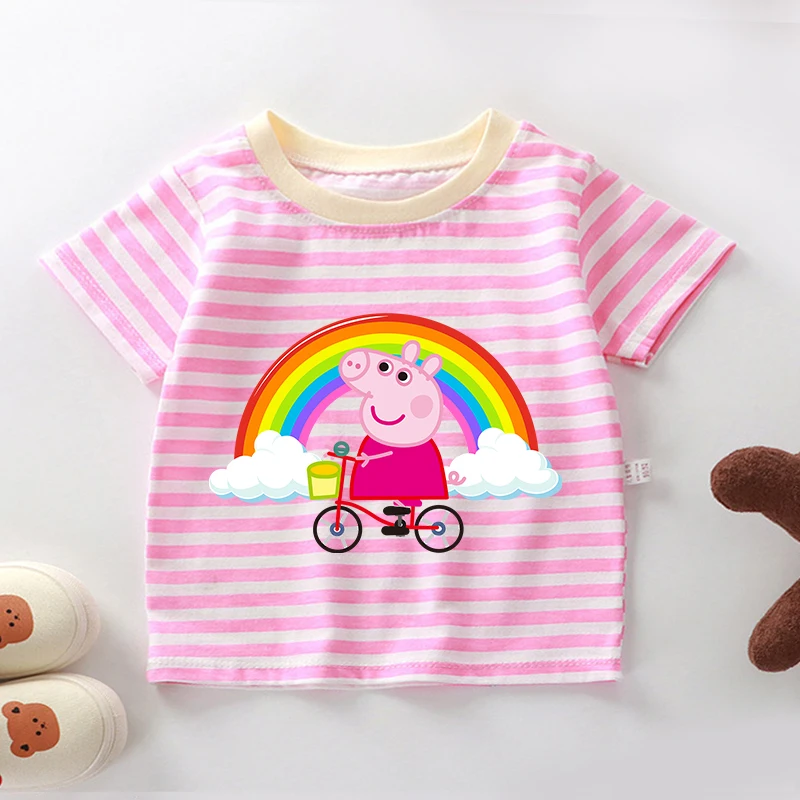 Peppas Pig Stripe T Shirts for Girl Cute Cartoon Short Sleeve Cotton Tee Children Round Neck Tops Summer Casual Toddler Clothes
Peppas Pig Stripe T Shirts for Girl Cute Cartoon Short Sleeve Cotton Tee Children Round Neck Tops Summer Casual Toddler Clothes