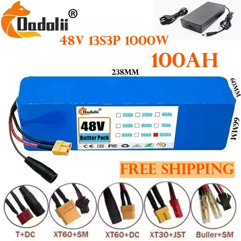 48V 100Ah 1000W 18650 Rechargeable Li-ion Battery 3000+cycle charging Battery Pack Suitable for Electric Bicycle,E-scooter Motor
48V 100Ah 1000W 18650 Rechargeable Li-ion Battery 3000+cycle charging Battery Pack Suitable for Electric Bicycle,E-scooter Motor