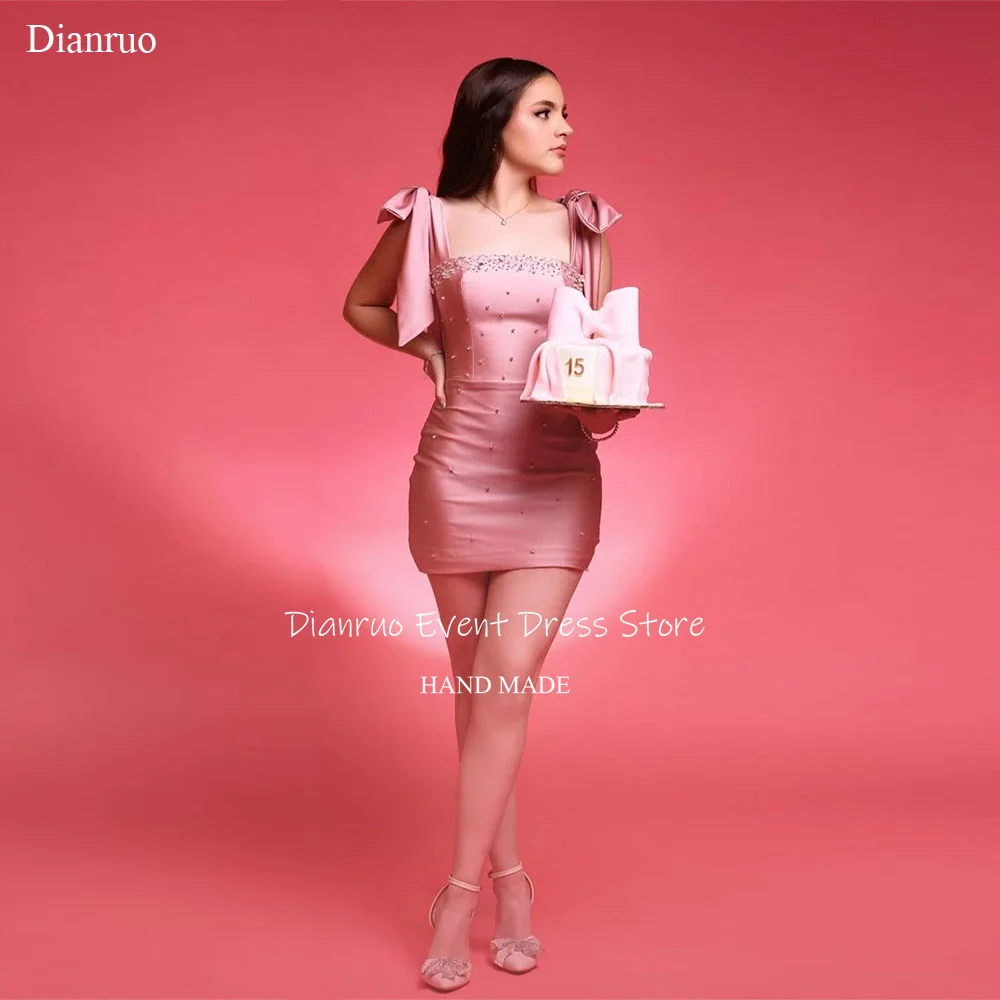 Dianruo Pink Satin Prom Dresses Bow-adorned Bodycon Strapless Robes De Soirée Spaghetti Strap Birthday Party Gown Customized
Dianruo Pink Satin Prom Dresses Bow-adorned Bodycon Strapless Robes De Soirée Spaghetti Strap Birthday Party Gown Customized