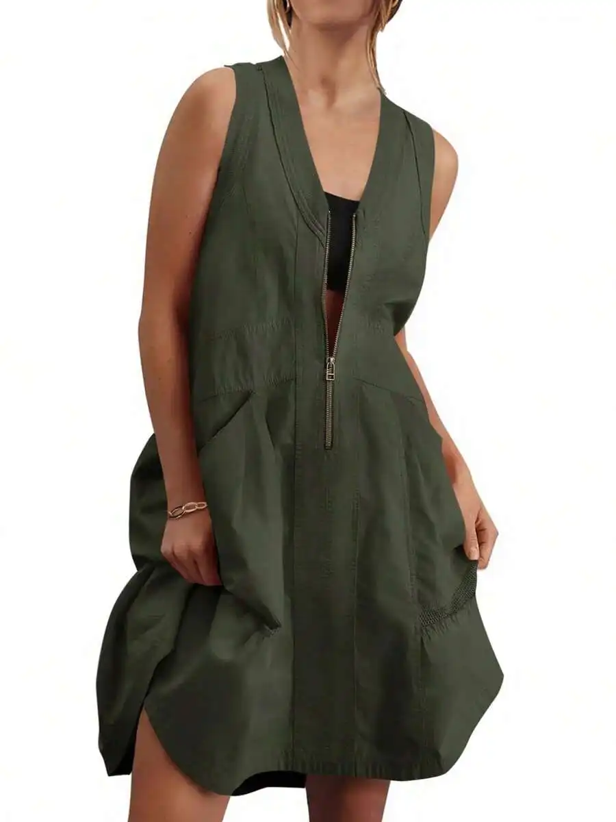 Women Sleeveless Mini Dress Breathable Half Zip V Neck Mesh Back Casual Utility Dress With Pockets
Women Sleeveless Mini Dress Breathable Half Zip V Neck Mesh Back Casual Utility Dress With Pockets