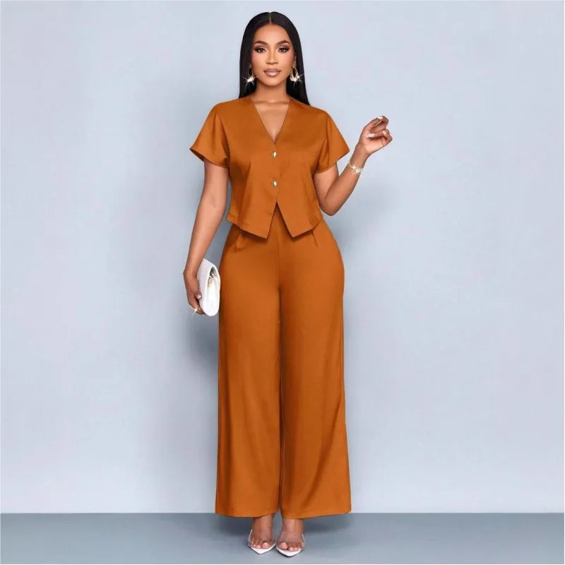 Two Piece Set Women 2026 Summer Fashion V-neck Short Sleeve Short Top & Casual Commuter High Waist Wide Leg Pants Set Outfit
Two Piece Set Women 2026 Summer Fashion V-neck Short Sleeve Short Top & Casual Commuter High Waist Wide Leg Pants Set Outfit
