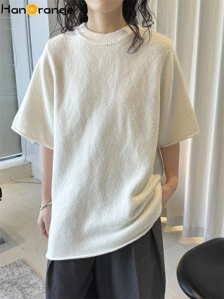 HanOrange 2026 Early Spring Simple O-neck Knitted Slightly Curled Edge Sweater Women Half Sleeve Top White/Dark Gray/Navy Blue
HanOrange 2026 Early Spring Simple O-neck Knitted Slightly Curled Edge Sweater Women Half Sleeve Top White/Dark Gray/Navy Blue