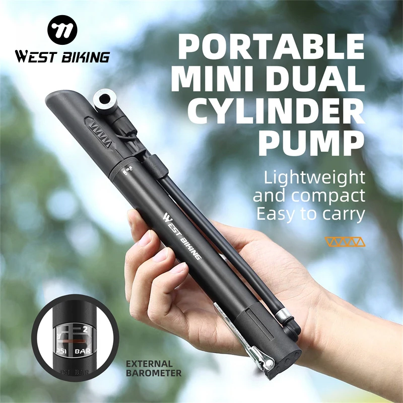 WEST BIKING Portable Dual Cylinder Bicycle Pump 120PSI High Pressure With Gauge Schrader Presta Aluminum Alloy Bike Pump
WEST BIKING Portable Dual Cylinder Bicycle Pump 120PSI High Pressure With Gauge Schrader Presta Aluminum Alloy Bike Pump