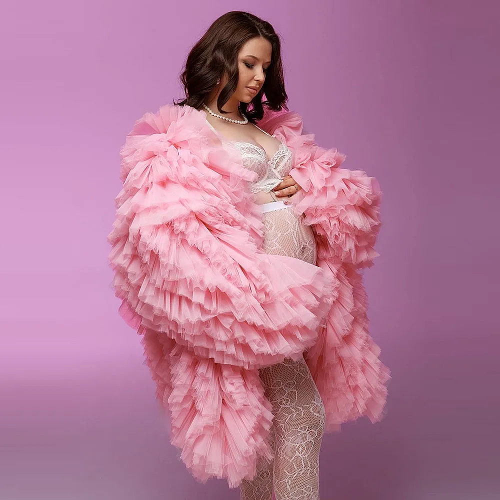 Pink Tiered Tulle Maternity Coat Layered Ruffled Tulle Ball Gown Women Jackets Evening Party Shower Gowns For Photography
Pink Tiered Tulle Maternity Coat Layered Ruffled Tulle Ball Gown Women Jackets Evening Party Shower Gowns For Photography