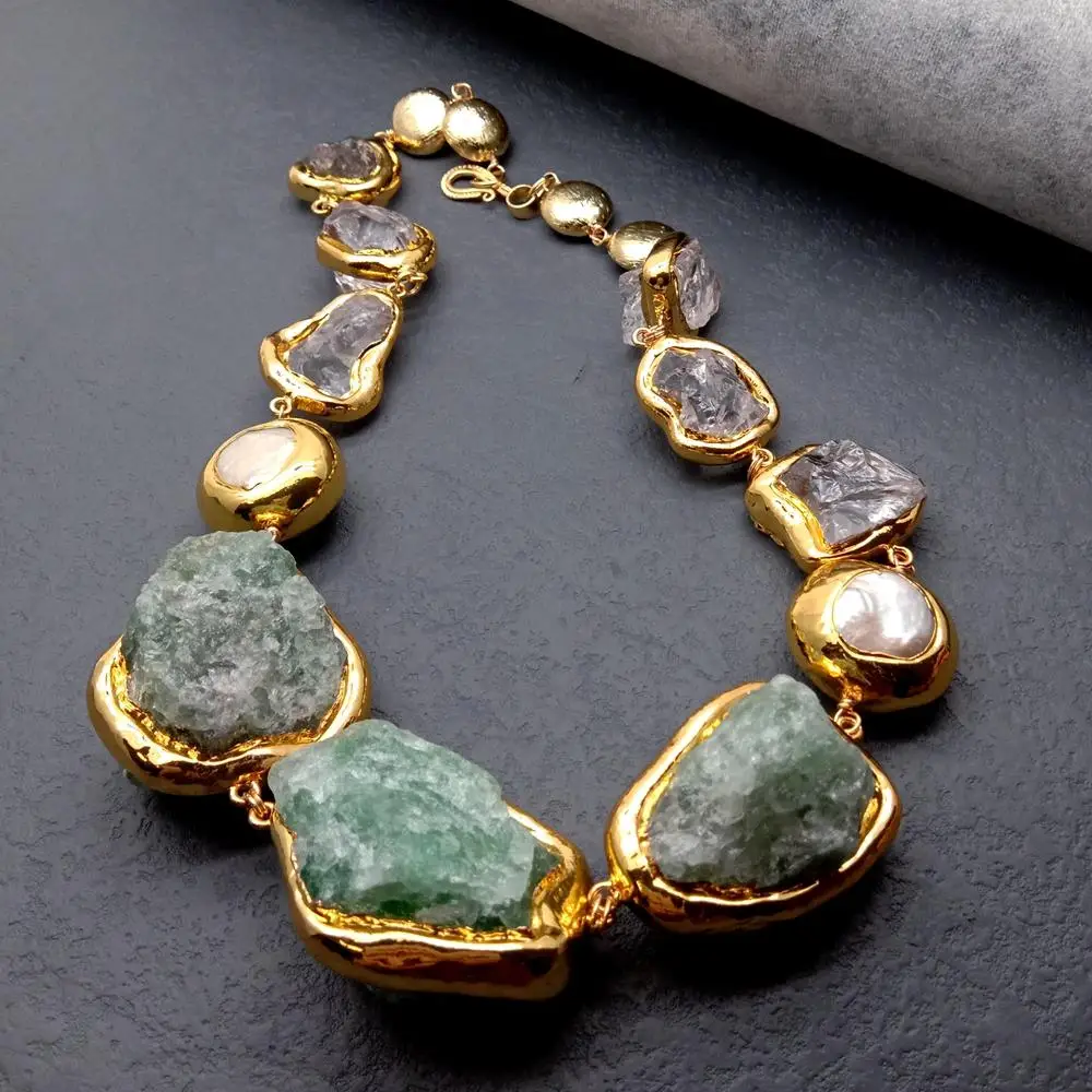 KKGEM 21x24mm Fluorite Rough Raw Clear Quartz 30x40mm Real Green Gemstone White Coin Pearl Big Statement Necklace
KKGEM 21x24mm Fluorite Rough Raw Clear Quartz 30x40mm Real Green Gemstone White Coin Pearl Big Statement Necklace