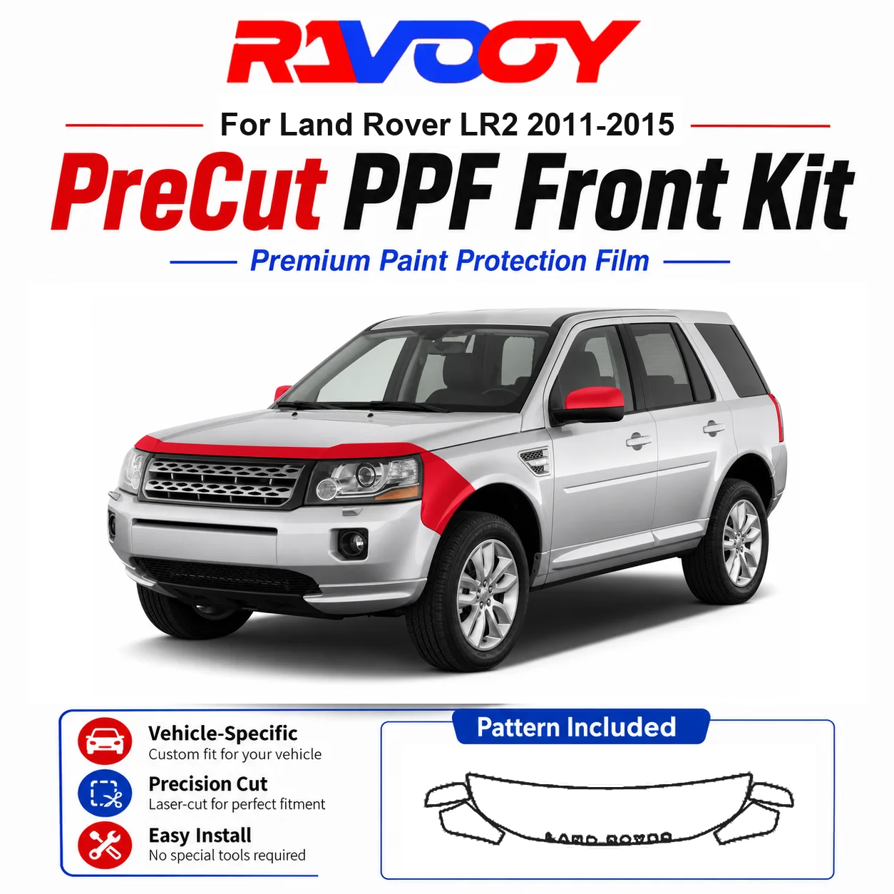 8.5mil TPU Precut PPF Kit For Land Rover LR2 2011-2015 - Hood, Fenders & Mirror Set - Self-Healing Clear Bra Film
8.5mil TPU Precut PPF Kit For Land Rover LR2 2011-2015 - Hood, Fenders & Mirror Set - Self-Healing Clear Bra Film
