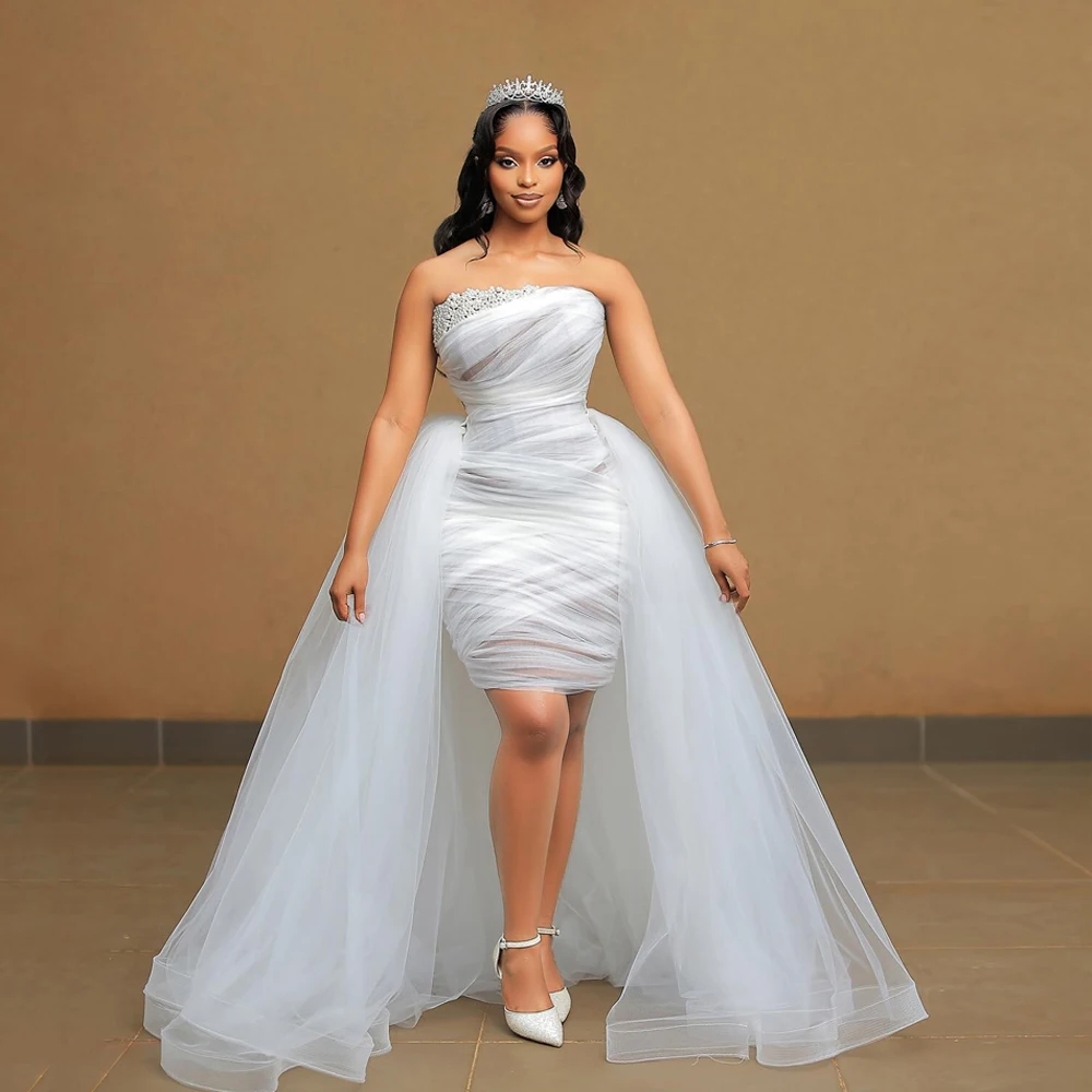 White Tulle Bridal Robes Dresses With Detachable Train Crystal Elegant Wedding Anniversary Bride Sleepwear Nightwear Customized 
White Tulle Bridal Robes Dresses With Detachable Train Crystal Elegant Wedding Anniversary Bride Sleepwear Nightwear Customized