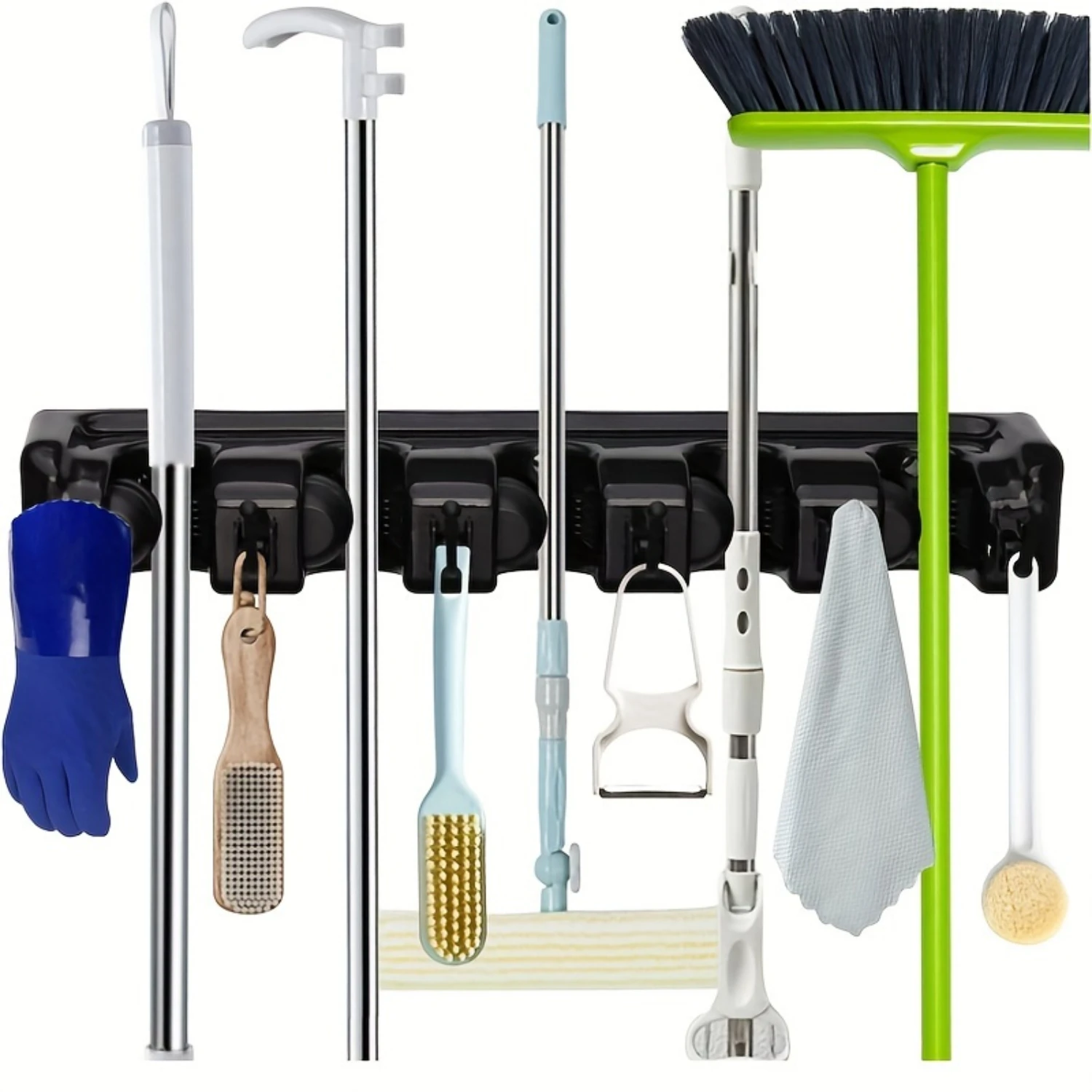 Wall Mounted Broom and Mop Holder, 5 Slots with 6 , Plastic Garden Tool Organizer, Garage Rack for Cleaning Supplies, No Power
Wall Mounted Broom and Mop Holder, 5 Slots with 6 , Plastic Garden Tool Organizer, Garage Rack for Cleaning Supplies, No Power