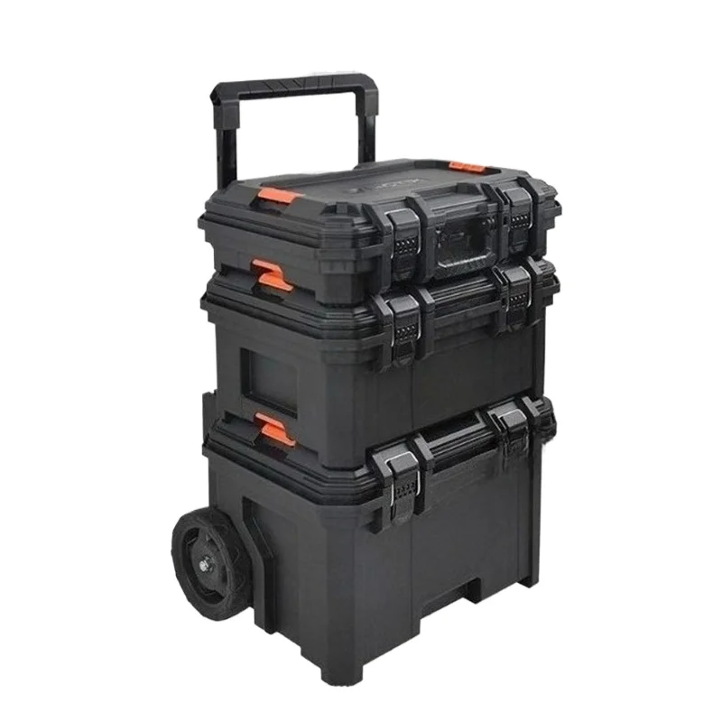 Stackable Tool Box Combination Pull Rod Toolbox 3 Layer Waterproof Plastic Tool Case Tough Build Tools Storage Boxes with Wheels
Stackable Tool Box Combination Pull Rod Toolbox 3 Layer Waterproof Plastic Tool Case Tough Build Tools Storage Boxes with Wheels
