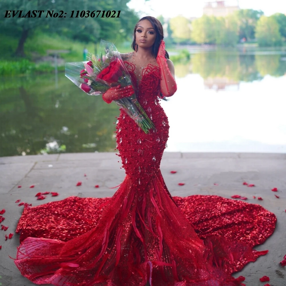 EVLAST Customized African Red Pearls Mermaid Prom Dress 2026 Shiny Crystal Beaded Black Girls Party Gown Robe De Soiree SP210
EVLAST Customized African Red Pearls Mermaid Prom Dress 2026 Shiny Crystal Beaded Black Girls Party Gown Robe De Soiree SP210