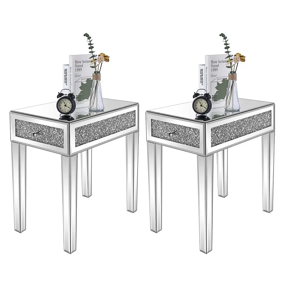 Mirrored Nightstand Set of 2 Narrow Side Table with Drawer Glass Accent Table,Silver
Mirrored Nightstand Set of 2 Narrow Side Table with Drawer Glass Accent Table,Silver
