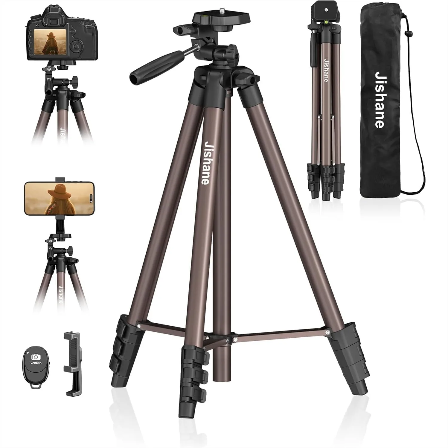 71" Lightweight Aluminum Tripod with Wireless Remote, Phone Holder & Carry Bag for Smartphones and DSLR Cameras, Max Load 6.6 lb
71" Lightweight Aluminum Tripod with Wireless Remote, Phone Holder & Carry Bag for Smartphones and DSLR Cameras, Max Load 6.6 lb