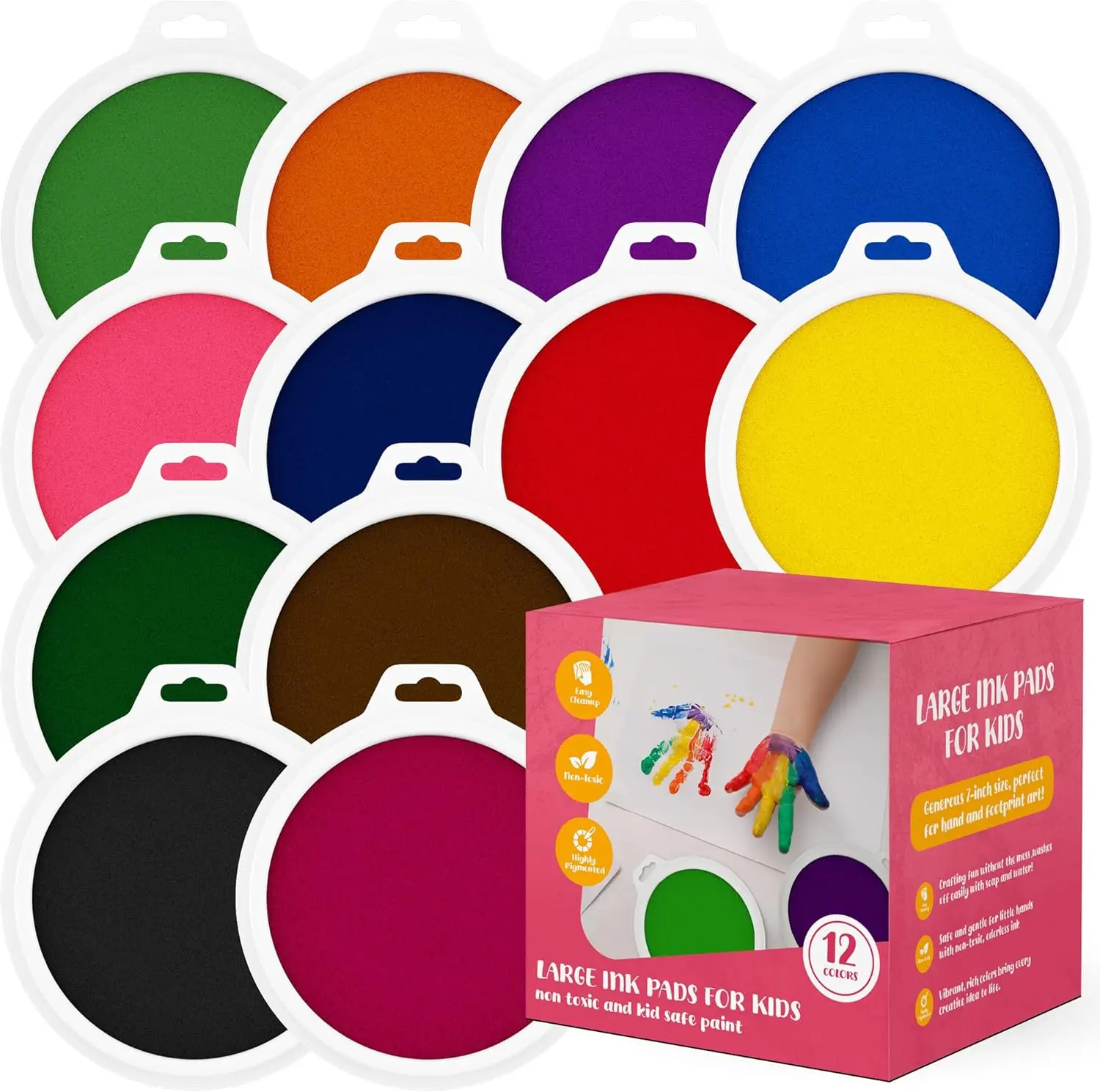 12 Pc Large Washable Ink Pads for Kids, Non Toxic Stamp Pads for Handprint Footprint, Finger Paint, Card Making, 7 Inch
12 Pc Large Washable Ink Pads for Kids, Non Toxic Stamp Pads for Handprint Footprint, Finger Paint, Card Making, 7 Inch