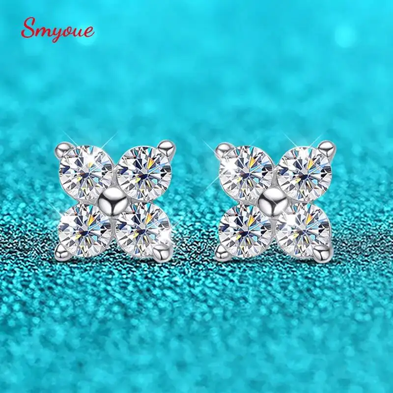TS 925 Sterling Silver Moissanite Four-Leaf Clover Stud Earrings Clear Round Cut Ear Studs For Women Fine Jewelry Daily Wear
TS 925 Sterling Silver Moissanite Four-Leaf Clover Stud Earrings Clear Round Cut Ear Studs For Women Fine Jewelry Daily Wear