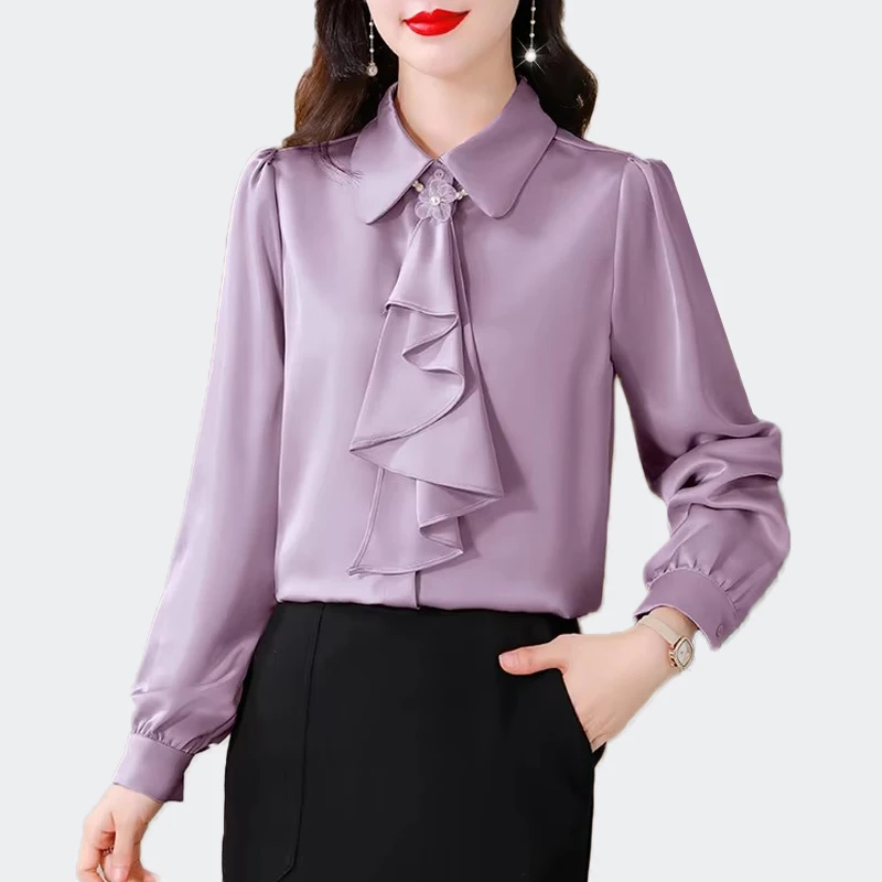 Elegant Bow Design Solid Satin Blouse For Women 2025 Autumn Fashion Long Sleeve Tops Ladies Casual Shirts Blouses
Elegant Bow Design Solid Satin Blouse For Women 2025 Autumn Fashion Long Sleeve Tops Ladies Casual Shirts Blouses