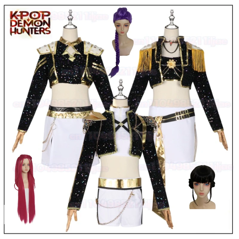 Kids Rumi Zoey Mira Cosplay KPop Demon Hunters Cosplay Costume Wig Women Black Golden Suit Halloween Party Role Playing Outfit 
Kids Rumi Zoey Mira Cosplay KPop Demon Hunters Cosplay Costume Wig Women Black Golden Suit Halloween Party Role Playing Outfit