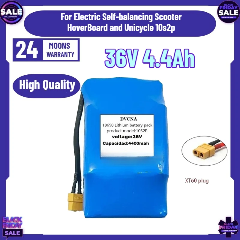 36V 4.4Ah Lithium-ion Battery for Electric Self-balancing Scooter HoverBoard and Unicycle 10s2p 18650 Rechargeable
36V 4.4Ah Lithium-ion Battery for Electric Self-balancing Scooter HoverBoard and Unicycle 10s2p 18650 Rechargeable