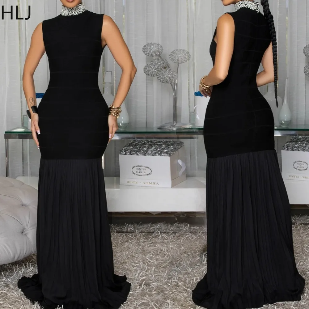 HLJ Sexy Ruched Patchwork Bodycon Long Dresses Women Pearl Turtleneck Sleeveless Pleated Maxi Dress Female Streetwear Vestidos
HLJ Sexy Ruched Patchwork Bodycon Long Dresses Women Pearl Turtleneck Sleeveless Pleated Maxi Dress Female Streetwear Vestidos