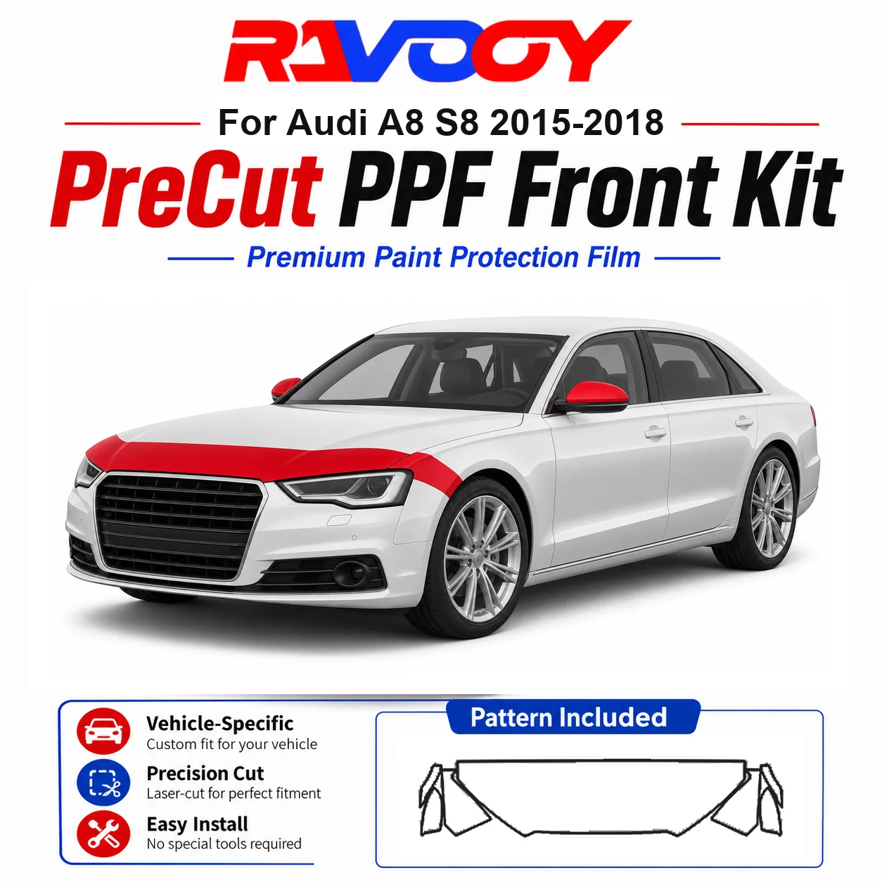 8.5mil TPU Precut PPF Kit For Audi A8 S8 2015-2018 - Hood, Partial Fenders & Full Mirror Set - Self-Healing Gloss Clear Bra Film
8.5mil TPU Precut PPF Kit For Audi A8 S8 2015-2018 - Hood, Partial Fenders & Full Mirror Set - Self-Healing Gloss Clear Bra Film