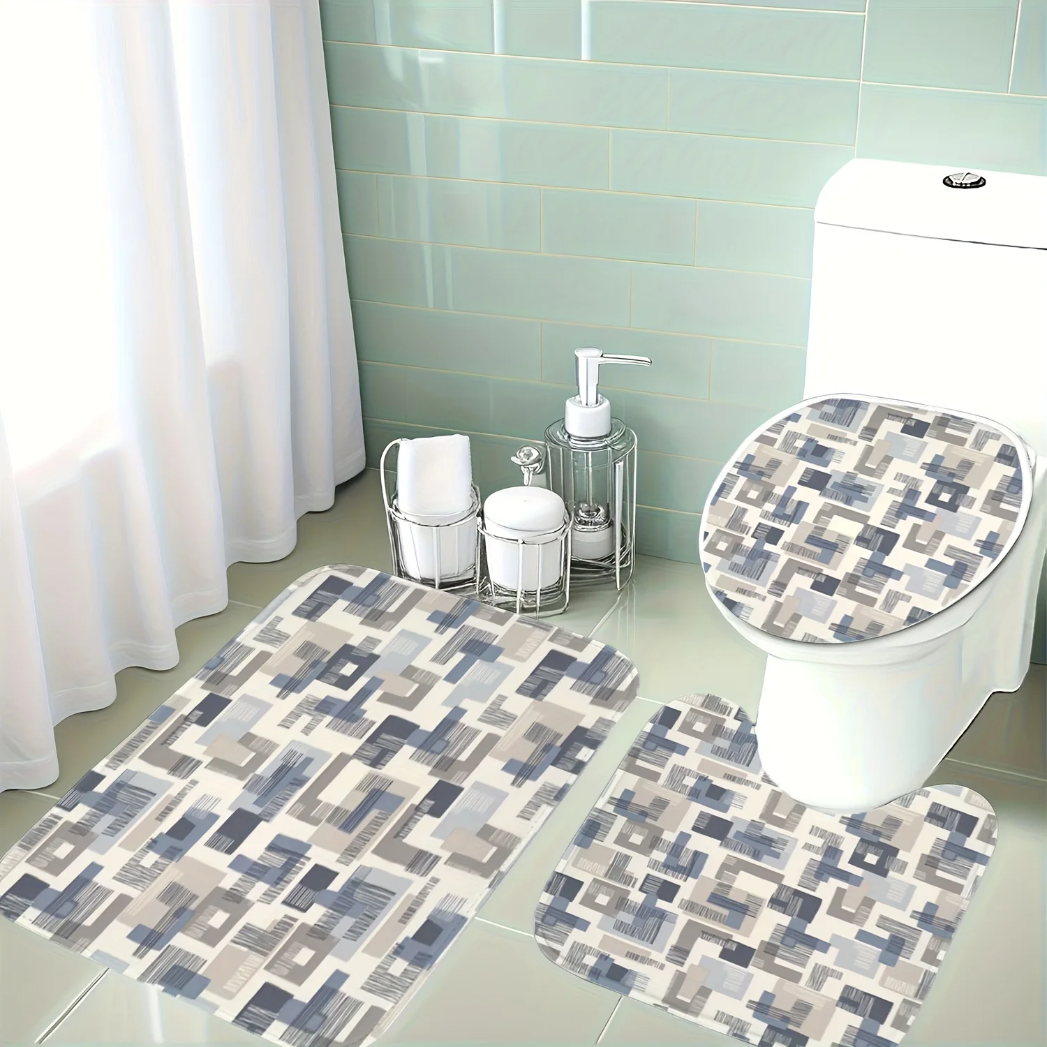 3pcs Modern Beige/Gray/Blue/White Plush Set - Soft Non-Slip Bath Rug, Toilet Lid Cover & U-Shaped Mat, Machine Washable
3pcs Modern Beige/Gray/Blue/White Plush Set - Soft Non-Slip Bath Rug, Toilet Lid Cover & U-Shaped Mat, Machine Washable