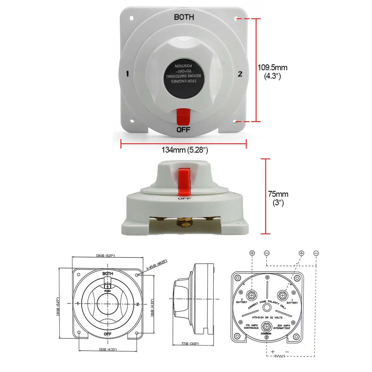 AB59-Distribution Marine Boat Battery Switch Marine Dual Battery Selector Switch For Boat RV Motor 4 Position
AB59-Distribution Marine Boat Battery Switch Marine Dual Battery Selector Switch For Boat RV Motor 4 Position