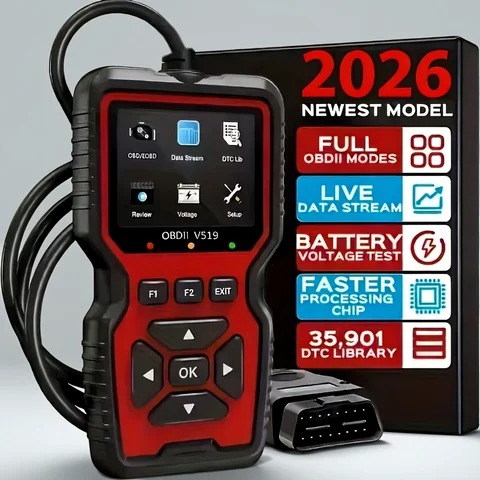 V519 Professional Obd2 Scanner - Usb-Powered Car Diagnostic Tool with Real-Time Data Stream, Full-Featured Obd Ii Testing (I/M Ready, Bod2/Eobd), Clears Engine Fault Lights, Reads/Erases Codes for Most Vehicles, Car Maintenance, Ergonomic Design, Durable Plastic Casing