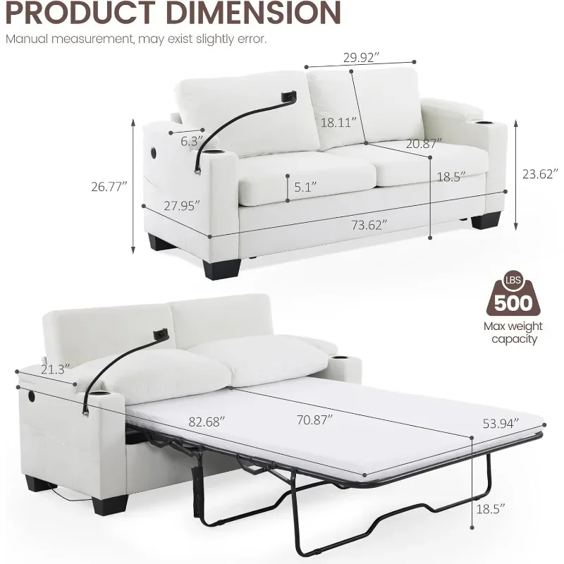 2 in 1 Convertible Couch with USB Sofa Bed, Full Size Sleeper Sofa, Cup & Phone Holders and Removable Covers, Chenille
2 in 1 Convertible Couch with USB Sofa Bed, Full Size Sleeper Sofa, Cup & Phone Holders and Removable Covers, Chenille