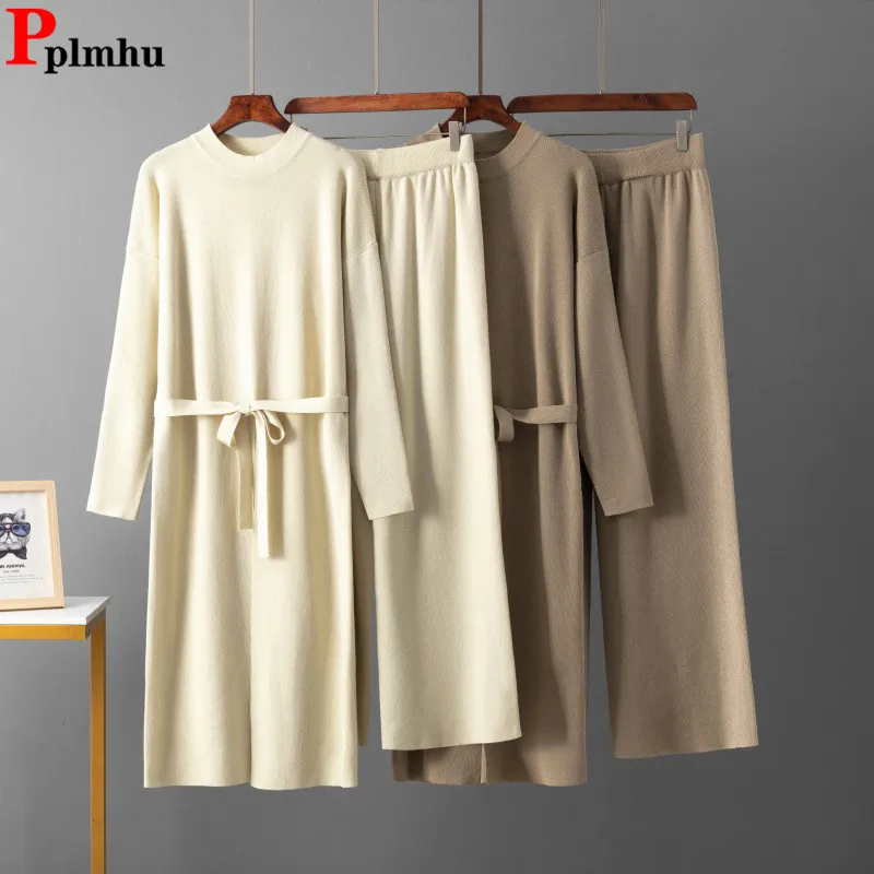 Elegant Solid Knitted 2 Piece Sets Women O-neck Split Knitwears Sweater Dress Conjuntos Casual High Waist Sweatpants Outfit New
Elegant Solid Knitted 2 Piece Sets Women O-neck Split Knitwears Sweater Dress Conjuntos Casual High Waist Sweatpants Outfit New