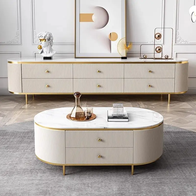 Modern Luxury White TV Stand Coffee Table Set Gold Stainless Steel Legs Wall-Mounted Design Marble Top Drawers for Bedroom
Modern Luxury White TV Stand Coffee Table Set Gold Stainless Steel Legs Wall-Mounted Design Marble Top Drawers for Bedroom