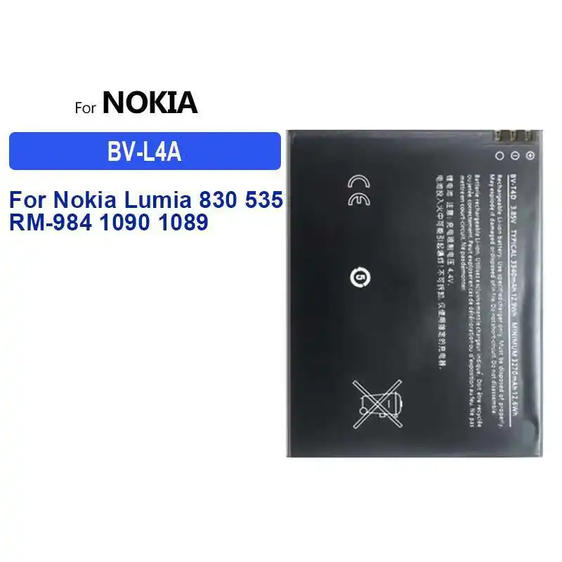 2200Mah Mobile Phone Battery BV-L4A For Nokia Lumia 830 535 RM-984 1090 1089 Lumia830 BV L4A High Performance
2200Mah Mobile Phone Battery BV-L4A For Nokia Lumia 830 535 RM-984 1090 1089 Lumia830 BV L4A High Performance