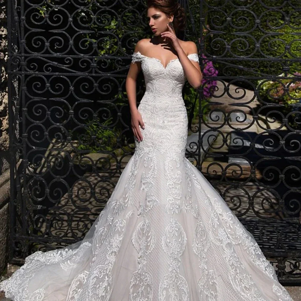 Customized Sexy Off Shoulder Mermaid Wedding Dress Sweetheart Applique Sleeveless Lace Bridal Gown Backless Lace Up Bride Dress
Customized Sexy Off Shoulder Mermaid Wedding Dress Sweetheart Applique Sleeveless Lace Bridal Gown Backless Lace Up Bride Dress