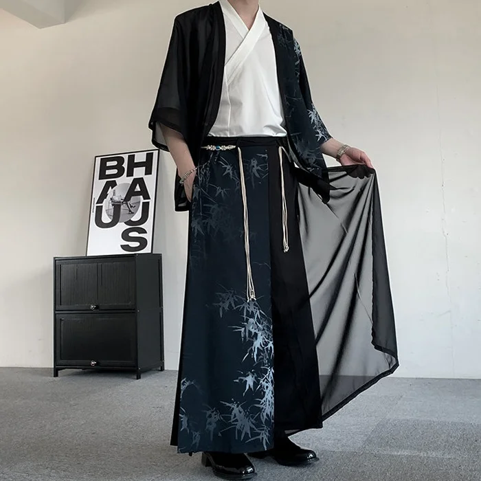 Новый китайский костюм Тан (Ханьфу) с акварельным принтом, мужской комплект с широкими брюками, летний повседневный, в национальном стиле, из полиэфирного волокна
Новый китайский костюм Тан (Ханьфу) с акварельным принтом, мужской комплект с широкими брюками, летний повседневный, в национальном стиле, из полиэфирного волокна