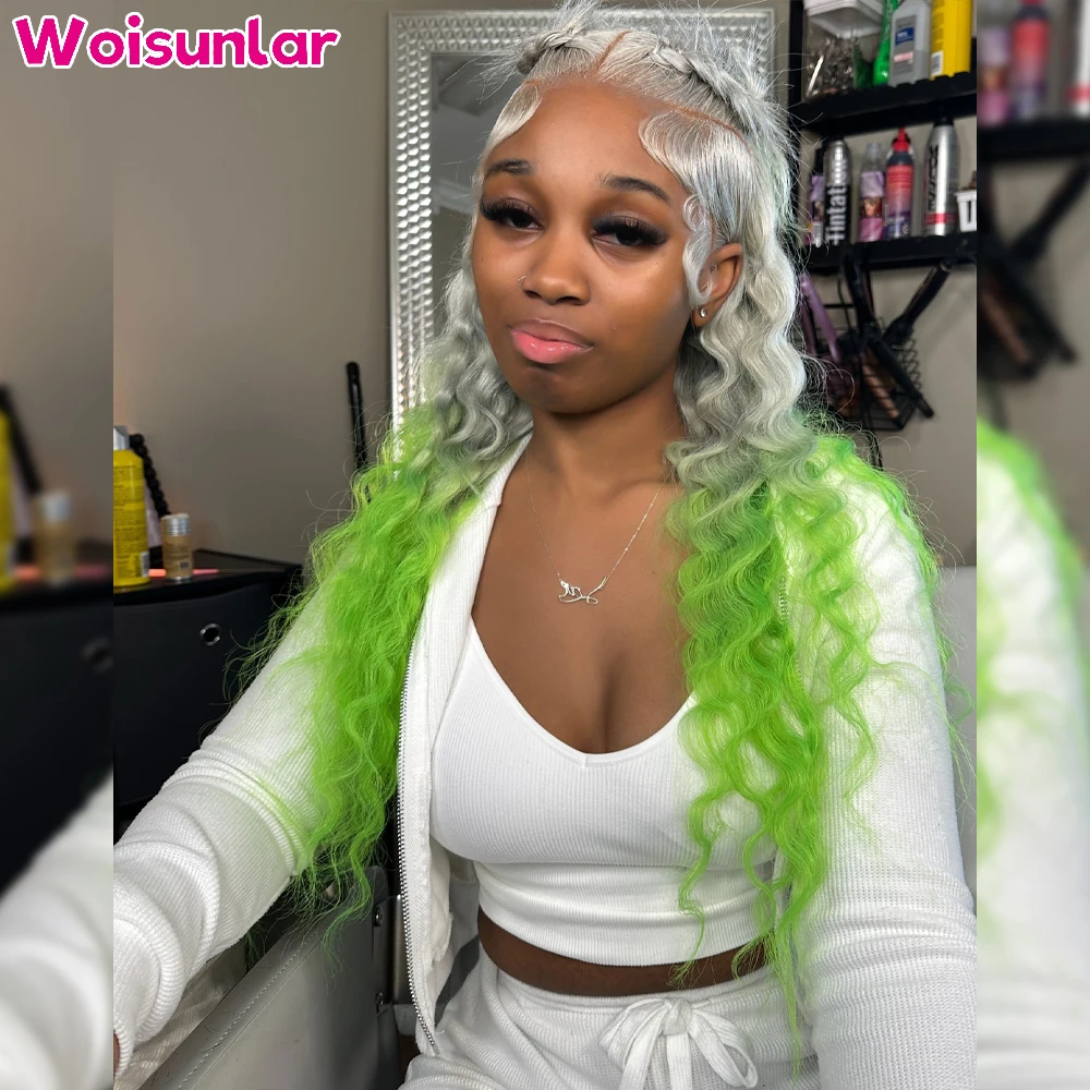 36 inches Ombre Gray and Green Front Lace wigs human hair PrePlucke 13x6 Transparent Lace Deep Wave 200% For Women Human Hair
36 inches Ombre Gray and Green Front Lace wigs human hair PrePlucke 13x6 Transparent Lace Deep Wave 200% For Women Human Hair