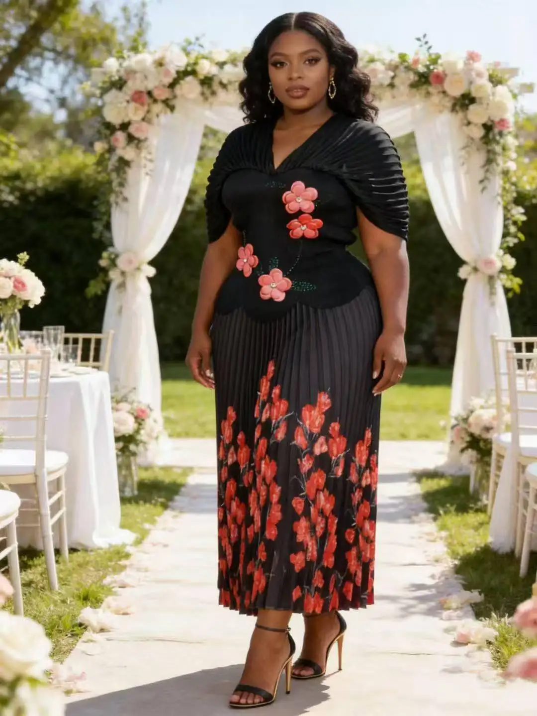 EGRM V-neck Short Sleeves Pleated Printed High Waist Slim Top and A-line Folds Half body Skirt Two Pieces Set,2pcs Women 9R5160
EGRM V-neck Short Sleeves Pleated Printed High Waist Slim Top and A-line Folds Half body Skirt Two Pieces Set,2pcs Women 9R5160
