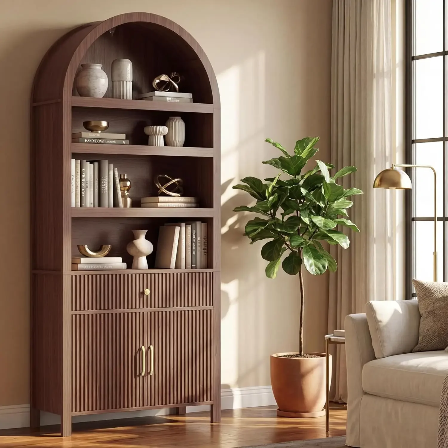 Walnut Arch Bookcase 7 Tier Tall Shelf Drawer Storage Fluted Door Modular For Office Living Room Bedroom Library
Walnut Arch Bookcase 7 Tier Tall Shelf Drawer Storage Fluted Door Modular For Office Living Room Bedroom Library