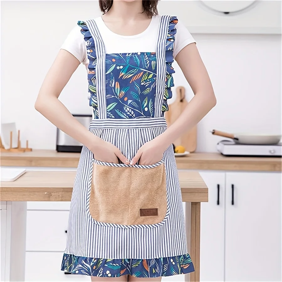 1 kitchen fashion apron, anti-fouling vertical stripe large pocket wipe hands Princess suspenders apron, work clothes waist
1 kitchen fashion apron, anti-fouling vertical stripe large pocket wipe hands Princess suspenders apron, work clothes waist