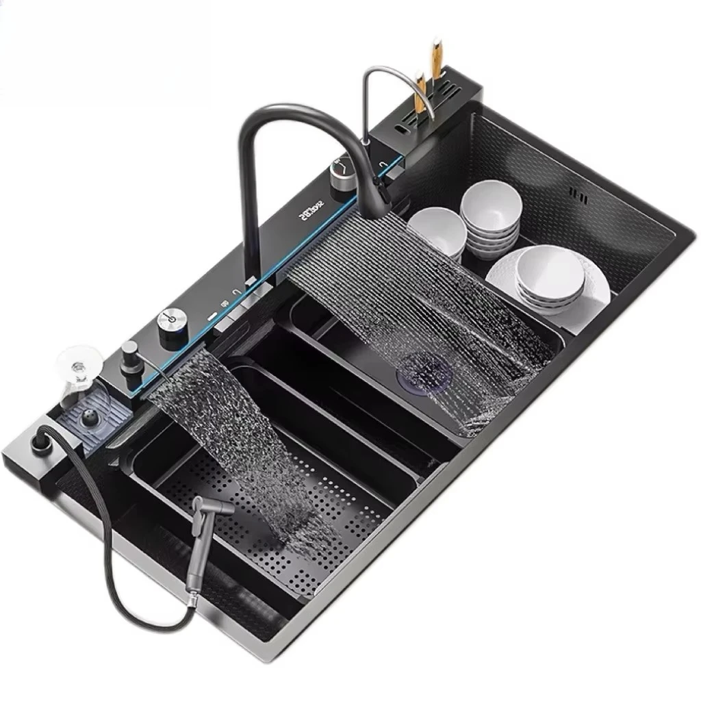 Многофункциональная кухонная мойка из нержавеющей стали 304 — со встроенным смесителем-водопадом, выдвижным распылителем и комплектом аксессуаров
Многофункциональная кухонная мойка из нержавеющей стали 304 — со встроенным смесителем-водопадом, выдвижным распылителем и комплектом аксессуаров