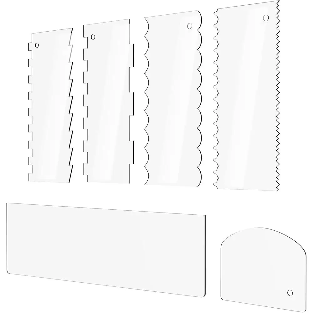 6-Piece Clear Acrylic Icing Smoother Set for Cake Decorating, Ideal for Pastry Cutter, Mousse, Butter Cream, and Edge Designs
6-Piece Clear Acrylic Icing Smoother Set for Cake Decorating, Ideal for Pastry Cutter, Mousse, Butter Cream, and Edge Designs