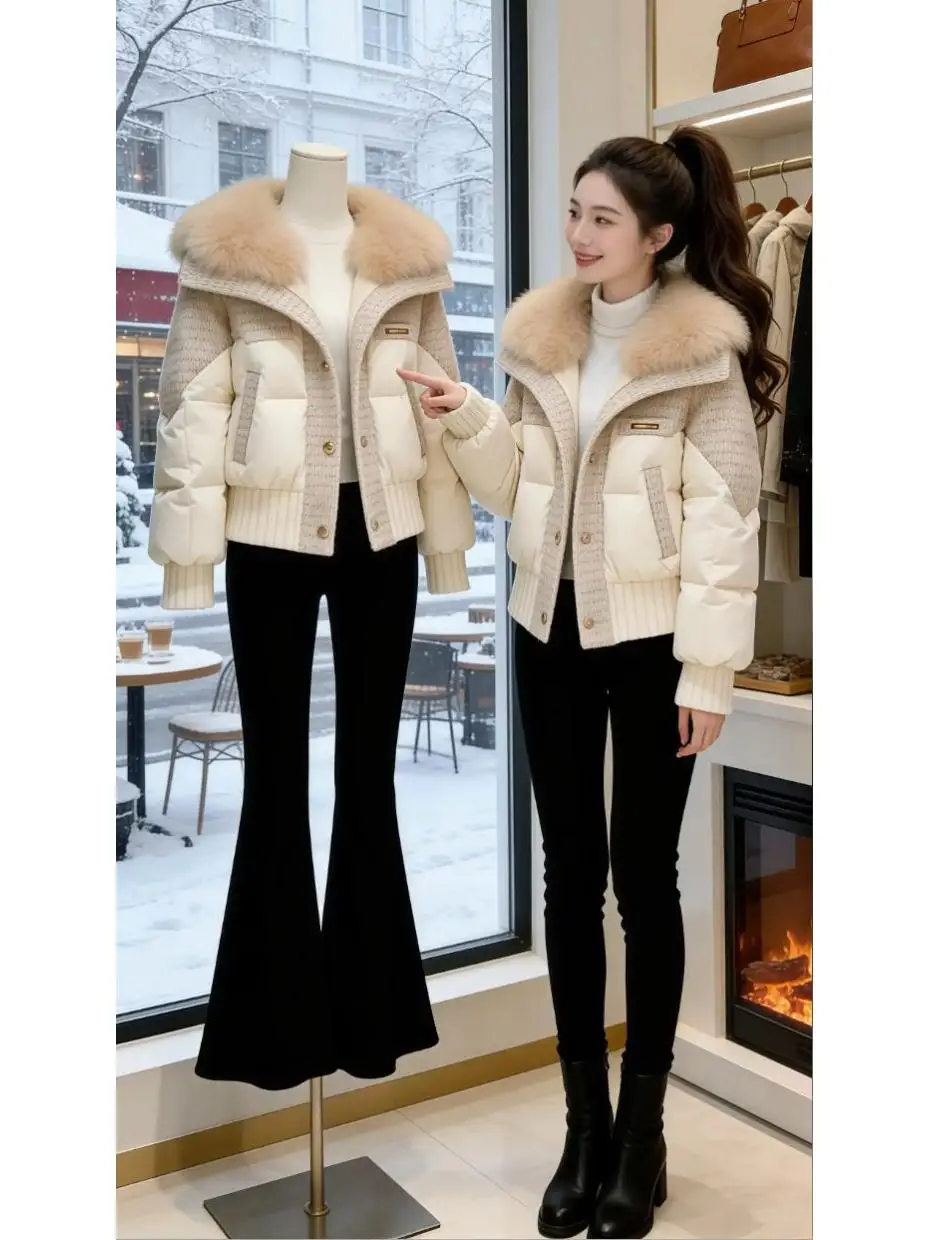 Korean Style Thickened Knitted Cotton Jacket Women's Winter Coat with Large Fur Collar Splicing Design Warm And Stylish
Korean Style Thickened Knitted Cotton Jacket Women's Winter Coat with Large Fur Collar Splicing Design Warm And Stylish