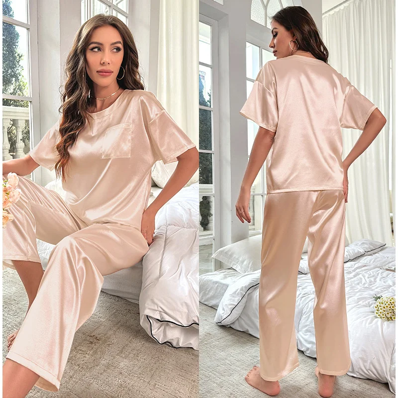 Ekouaer Womens Satin Silky Pajama Set Short Sleeve Shirt with Long Pajama Pant Set Soft PJ Loungewear
Ekouaer Womens Satin Silky Pajama Set Short Sleeve Shirt with Long Pajama Pant Set Soft PJ Loungewear