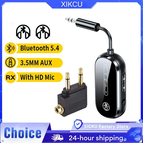 Pair TWO Bluetooth 5.4 Audio Transmitter Receiver Low Latency 3.5mm AUX Airplane Hifi Wireless Adapter For TV Car PC Headphones