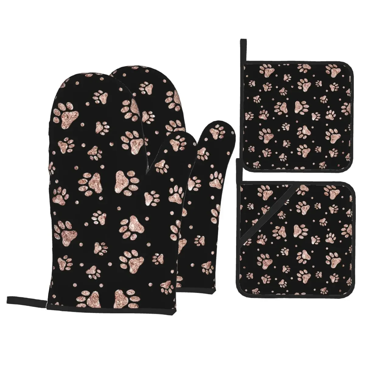 Glitter Rose Gold Dog Paws Oven Mitts and Pot Holders 4pcs Set for Baking Cooking Heat Resistant Kitchen BBQ Gloves Potholders
Glitter Rose Gold Dog Paws Oven Mitts and Pot Holders 4pcs Set for Baking Cooking Heat Resistant Kitchen BBQ Gloves Potholders