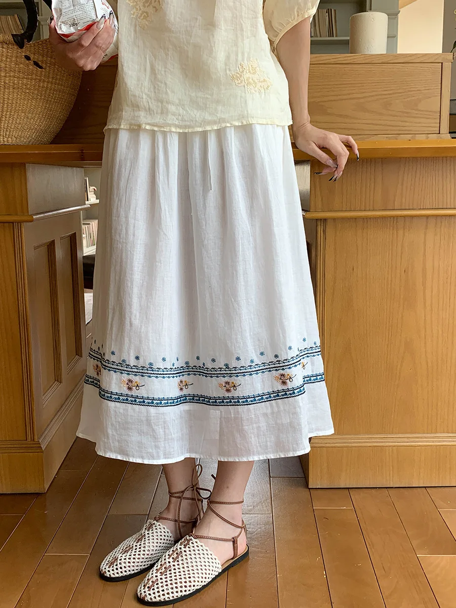 Summer women's casual solid color embroidered drawstring elastic waist skirt
Summer women's casual solid color embroidered drawstring elastic waist skirt