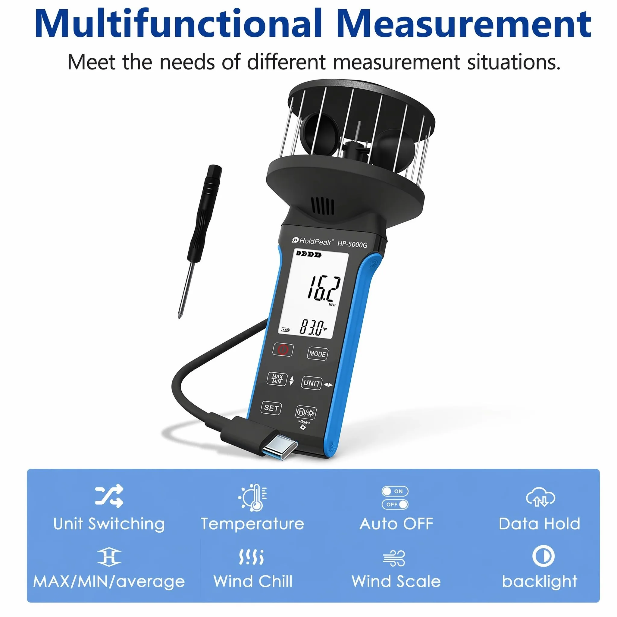 HoldPeak Digital Anemometer Wind Speed Air Flow Tester with Compass 0.3-40m/s CFM/CMS/CMM MAX/MIN Backlight for HVAC Outdoor
HoldPeak Digital Anemometer Wind Speed Air Flow Tester with Compass 0.3-40m/s CFM/CMS/CMM MAX/MIN Backlight for HVAC Outdoor