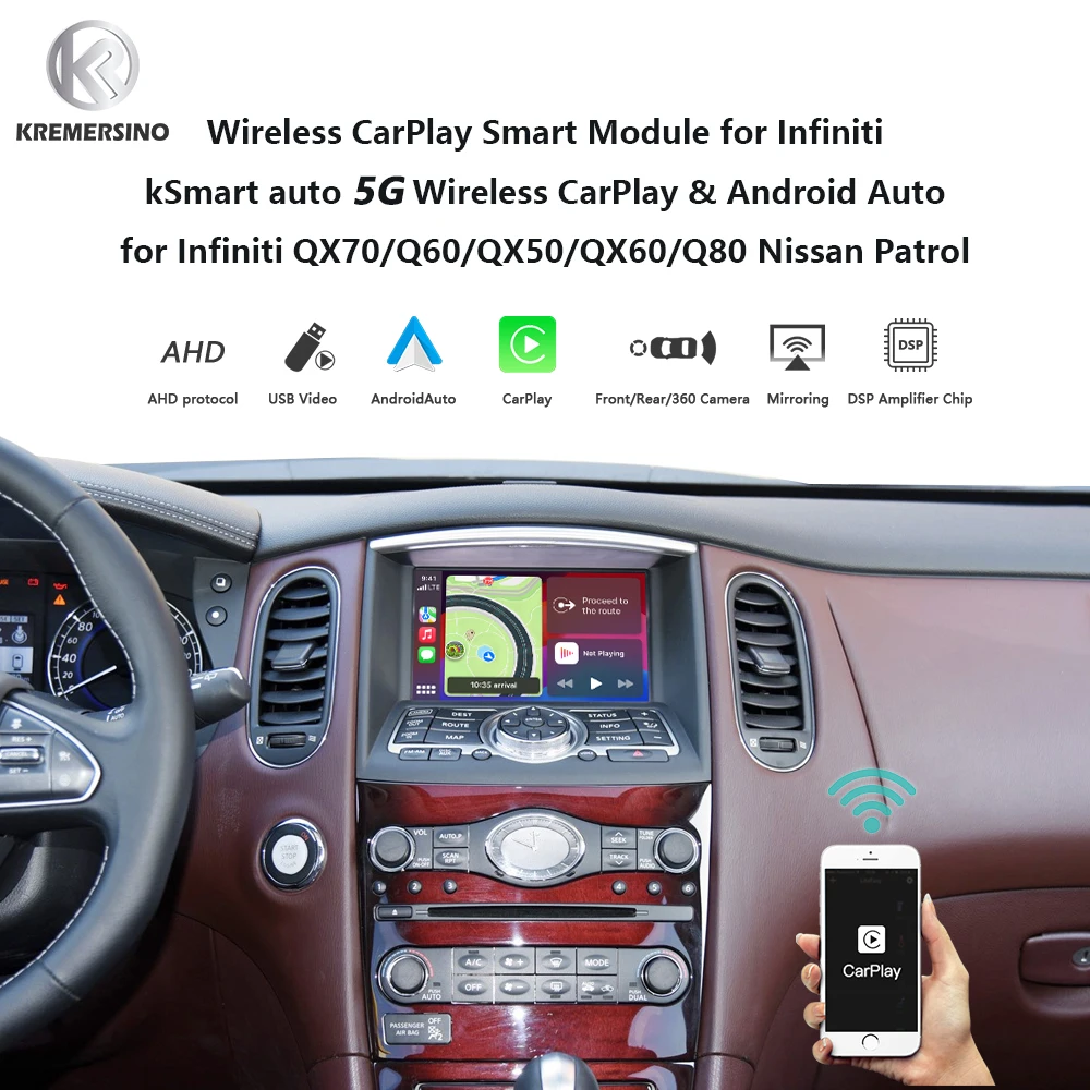 Wireless CarPlay AndroidAuto Smart Module for Infiniti QX50 Q60 2013 QX60 Q70 QX80 QX70 Nissan Patrol HD Screen
Wireless CarPlay AndroidAuto Smart Module for Infiniti QX50 Q60 2013 QX60 Q70 QX80 QX70 Nissan Patrol HD Screen