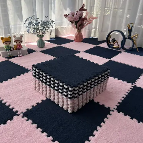 4/6 szt. Miękkich mat podłogowych 30x30x1 cm, łączne piankowe płytki podłogowe, pluszowa mata puzzle, dywanik do sypialni, dekoracyjna mata w kratkę Buffalo Check.