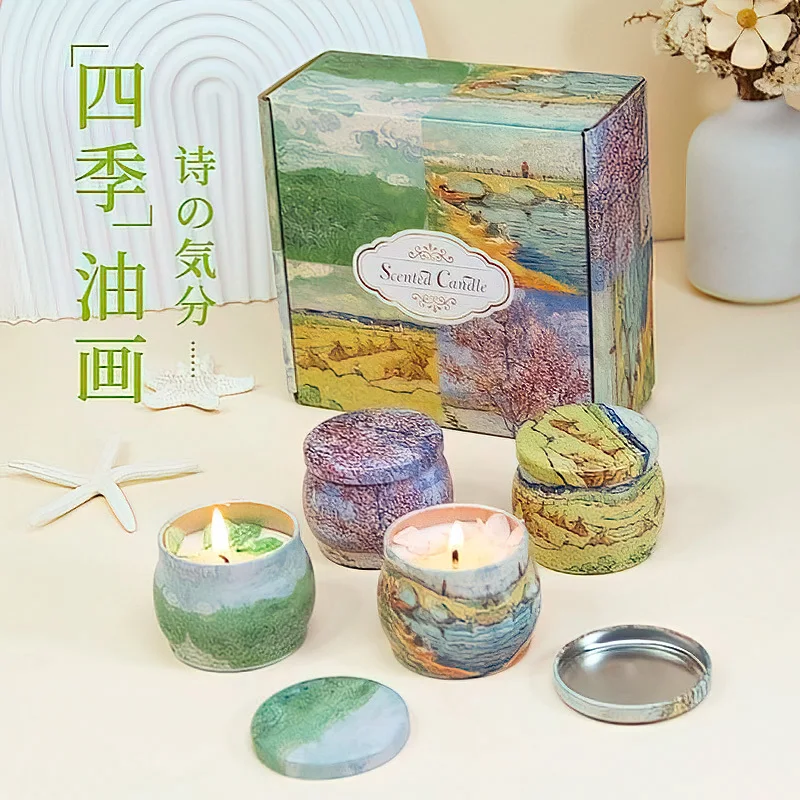 Four Seasons Landscape Oil Painting Tin Can Eternal Flower Dried Flowers Fragrance Candle Impressionist Home Decor
Four Seasons Landscape Oil Painting Tin Can Eternal Flower Dried Flowers Fragrance Candle Impressionist Home Decor